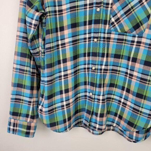 wilfred Free Aritzia Plaid Button Down Shirt Flannel Blue Green S - Picture 3 of 11